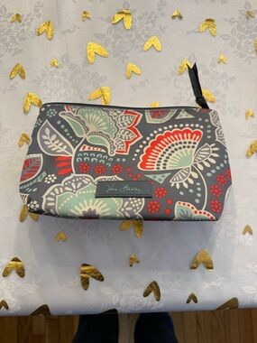 Vera Bradley Gray Floral Cosmetic Pouch with Mint and Coral Accents